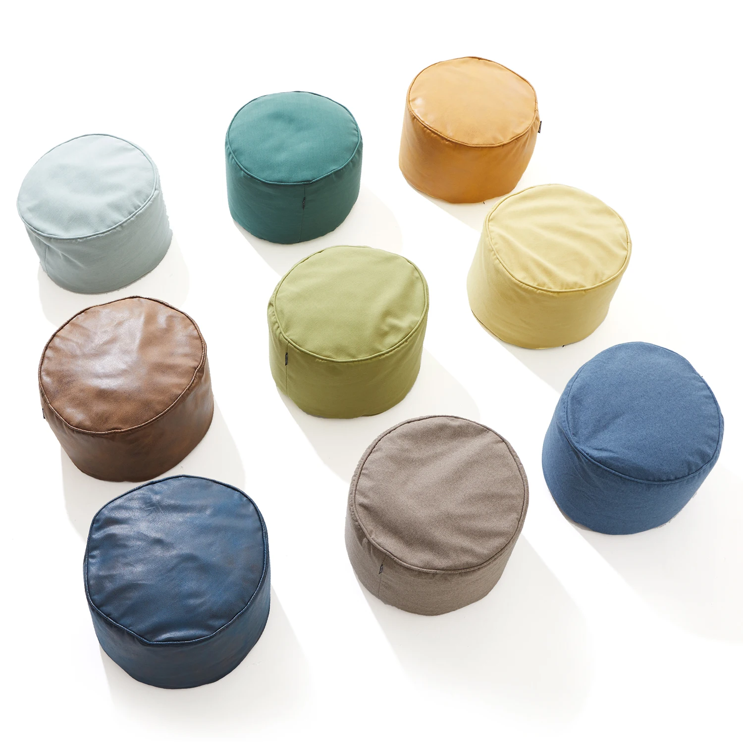 2020 Hot Selling Amazon Supplier blue Round Stool  pouf foot rest leather storage ottoman