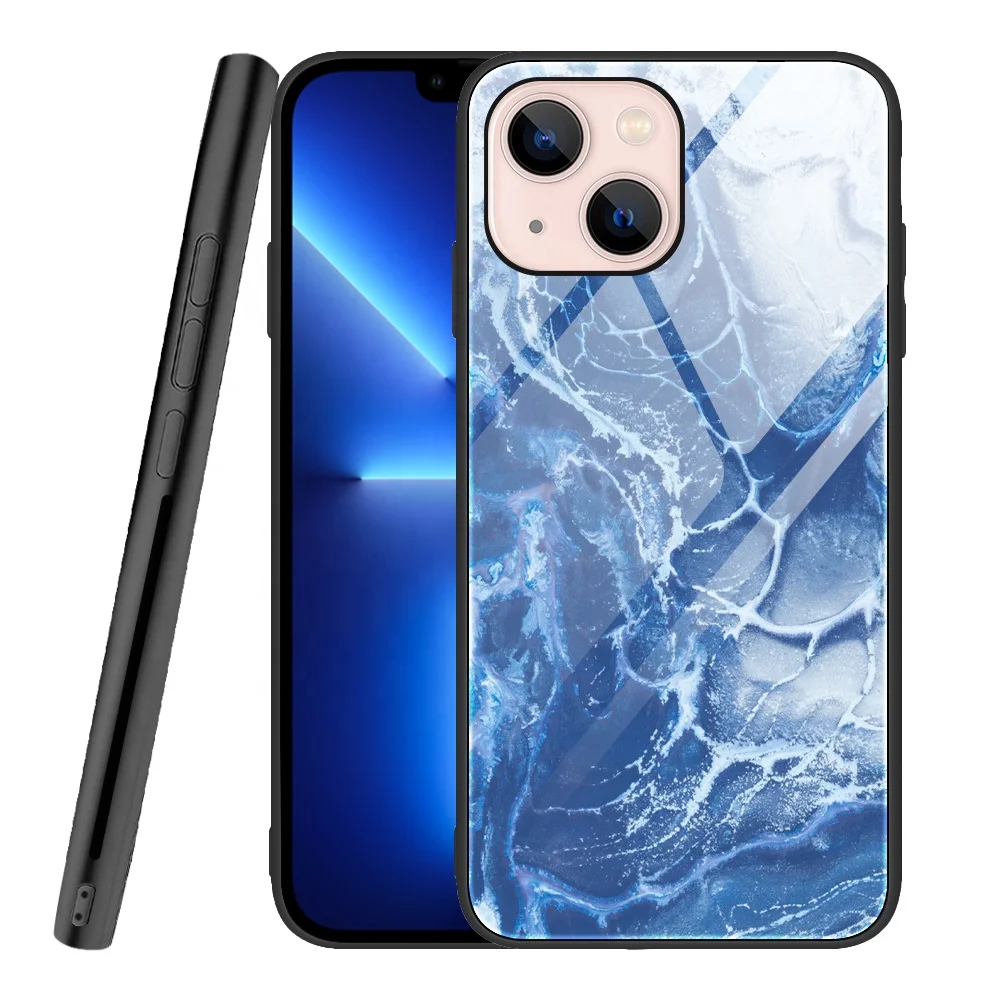 Cellphone Cover Anti-Scratch Glossy Painted Tempered Glass Back Marble Phone Case For Iphone 14 13 12 11 Pro Max XR XS