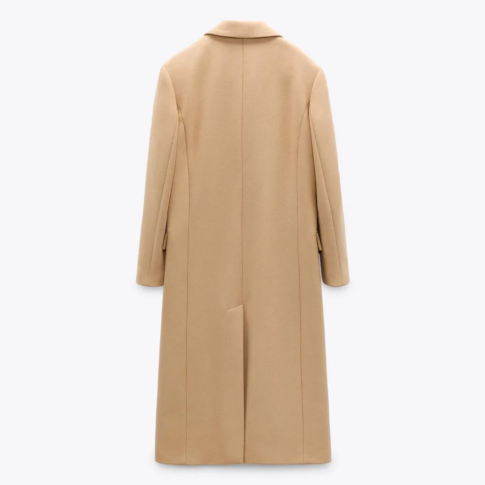 S788A High Quality Winter new Solid Color Double Breasted Loose Long Overcoat