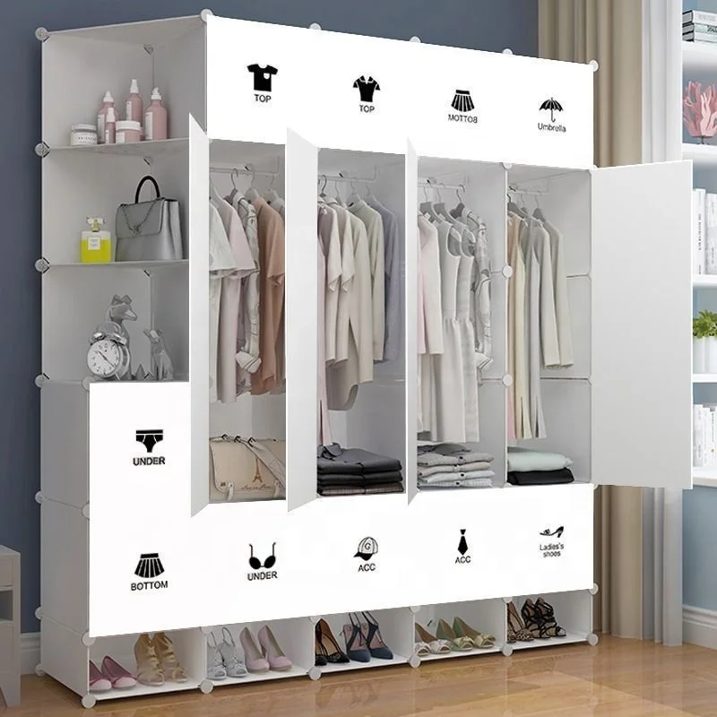 Wardrobe simple assembly bedroom furniture household plastic wardrobe steel pipe reinforced storage cabinet