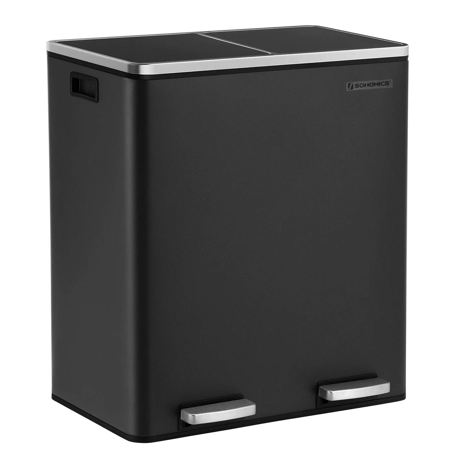 SONGMICS Wholesale Plastic 60 Liter Metal Step Garbage Trash Bin with Dual Compartments Kitchen Stainless Steel Can