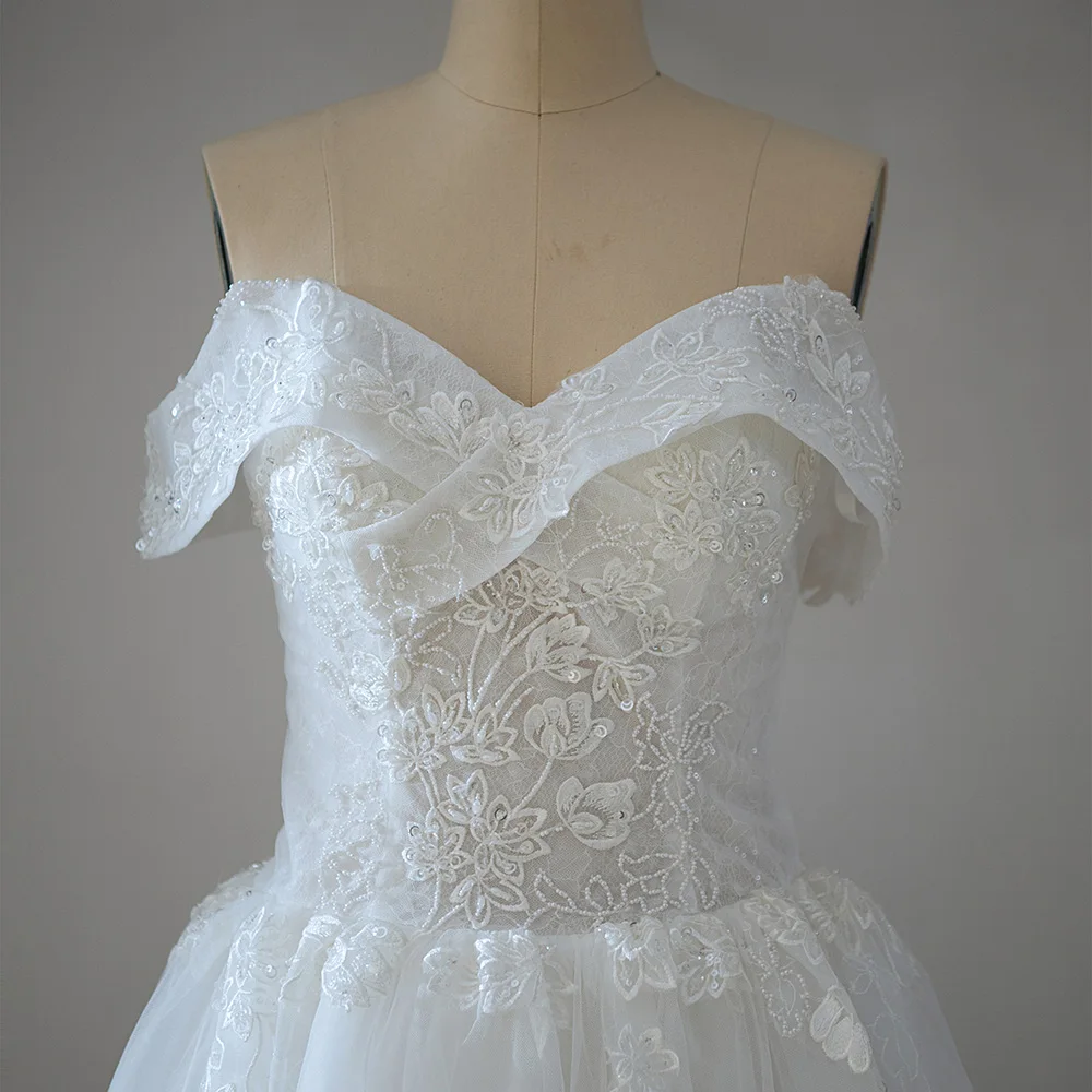 Jancember QW01907 Wholesale Sequined Ball Gown Off Shoulder Lace Illusal Plus Size Fashion Elegant Women Wedding Dress