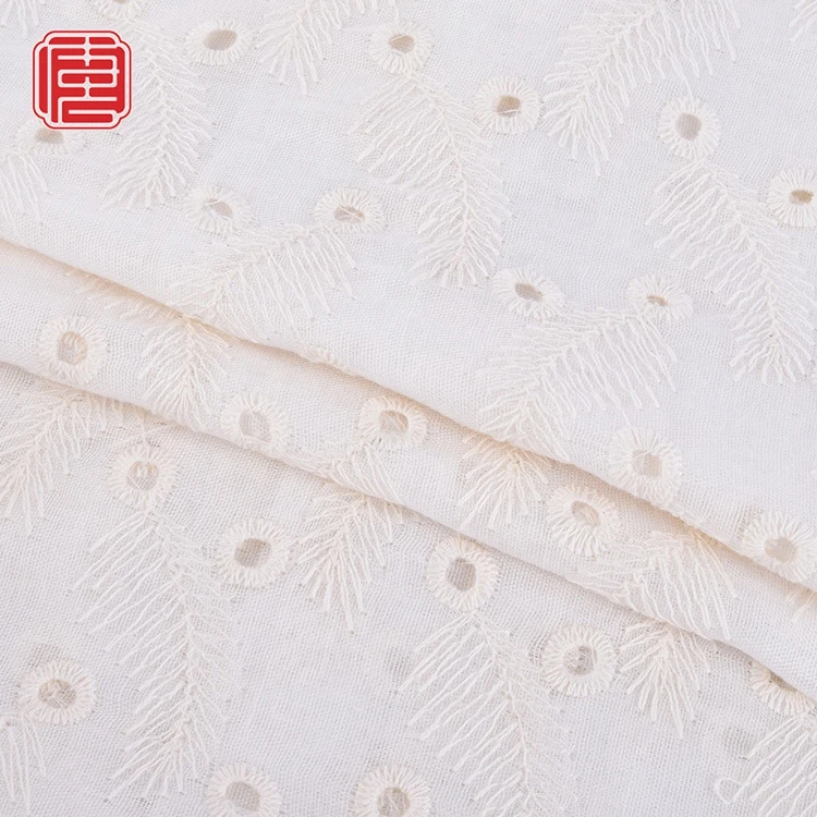 Custom Design Oem China Wholesale Indian European Price Dubai Chicken White Embroidery Flower Fabric Cotton