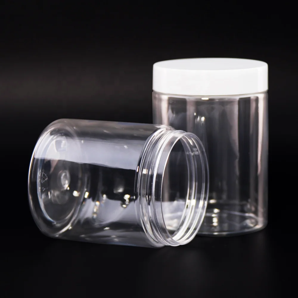 Food storage 1oz 2oz 12oz 16oz 6oz 8oz 250ml 500ml Transparent round wide-mouth pet cosmetic plastic jars with screw lid