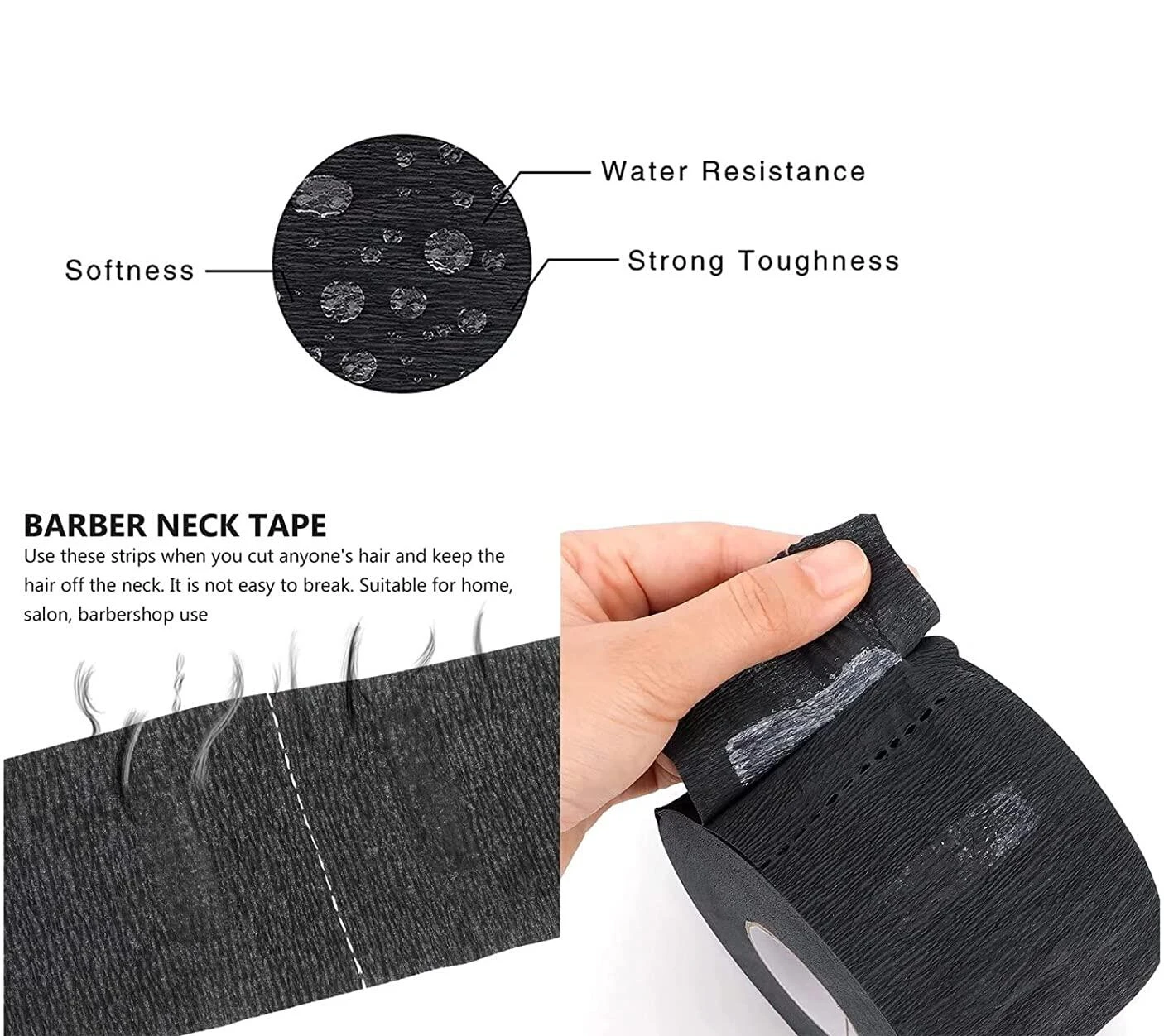 5 Rolls Disposable Barber Paper Neck Strips Disposable Neck Paper Protector Hairdressing Accessory Tool-Black color