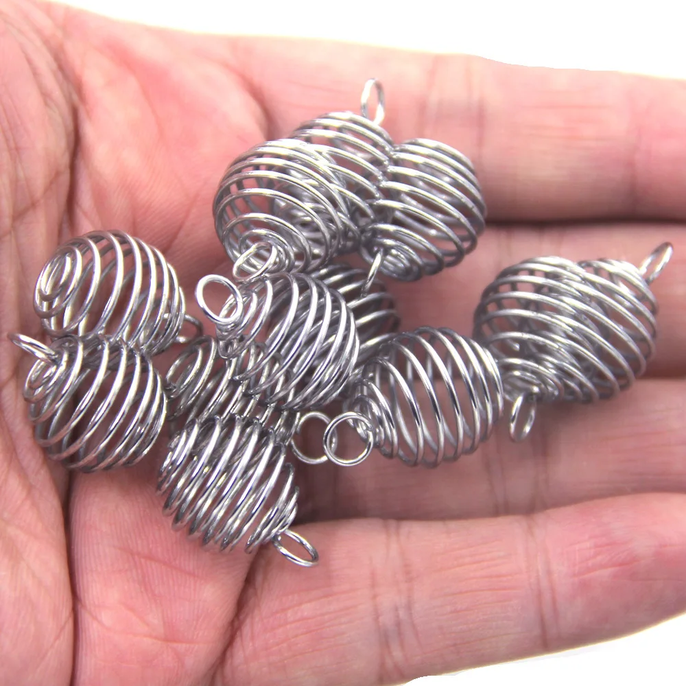 Hobbyworker Multiple Specifications Round Iron Wire Spiral Bead Cage Ciondoli Charms Pendants for Handmade Jewelry Making A0127