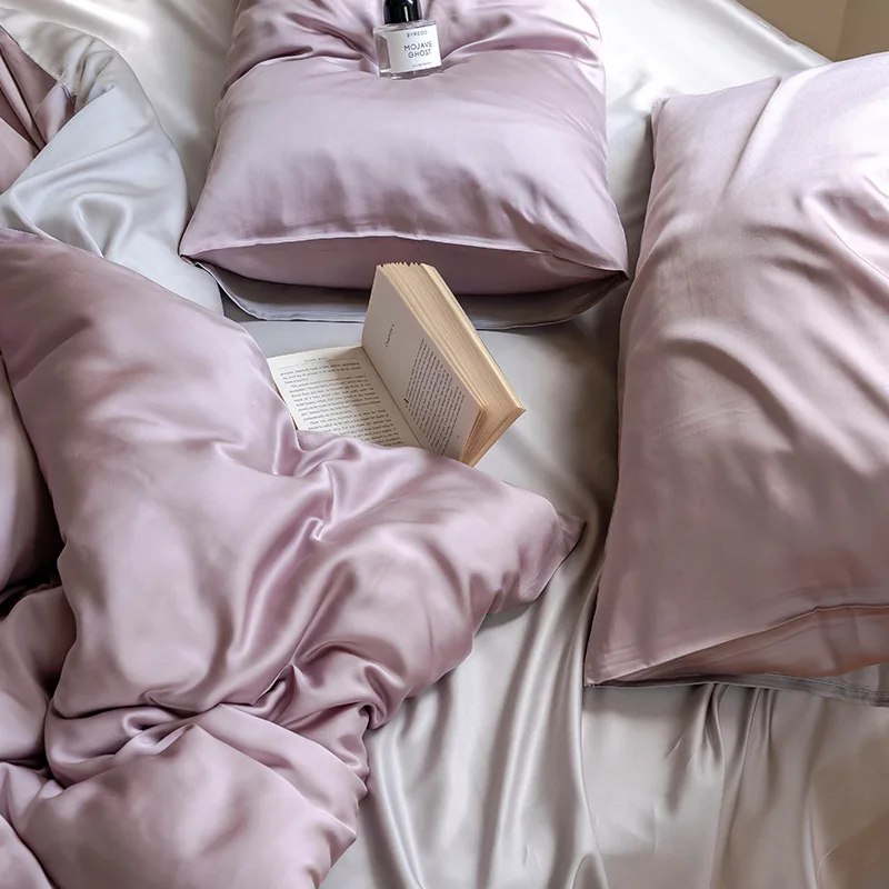 Tencel Bedding Set Wholesale Cuts Good Price Custom Set Organic Silk Pillow Case Bed Sheets Set Luxury King Size