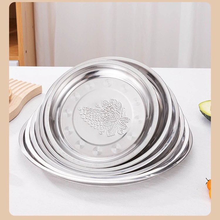 Wholesale price SS410 stainless steel Arab flower plate round pattern dinner food fruit plate serving tray