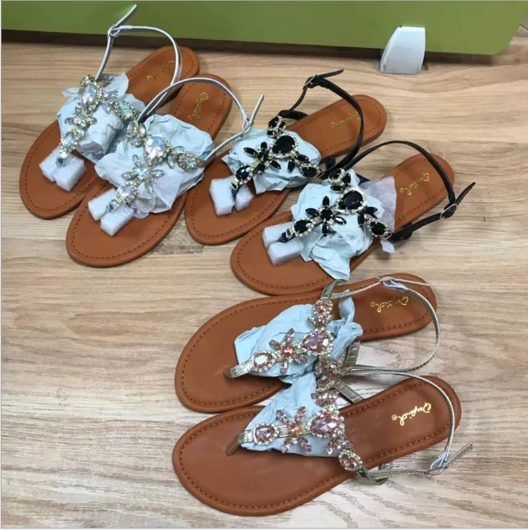 New arrival crystal detail fashion high quality women shoes black sexy women summer flats  wholesale China shoes casual