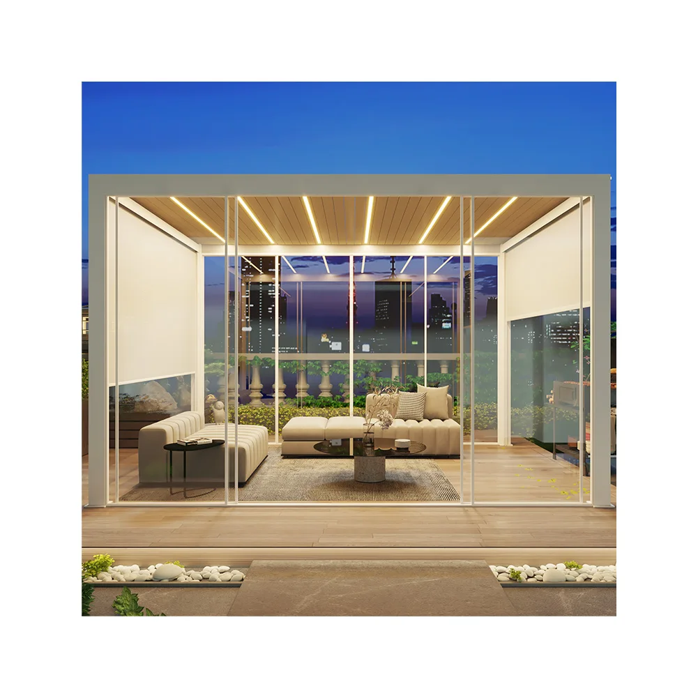 Motorized Bioclimatic Outdoor Garden Louvered Roof Gazebo Waterproof Aluminum Pergola gazebo with glass
