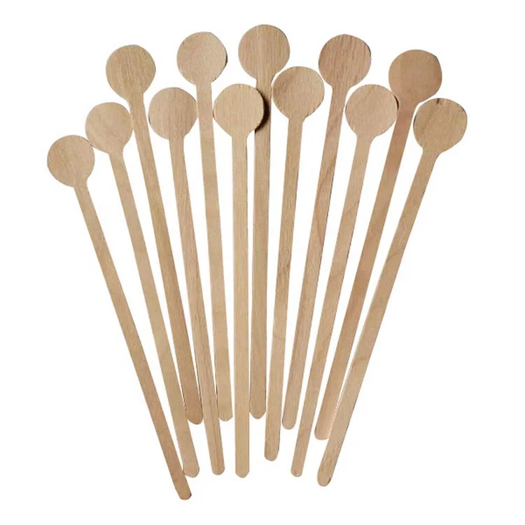 7.09 Inch Natural Wooden Stir Sticks Biodegradable Disposable  with Round Ends Bar Tools Coffee Cocktails Milk Tea