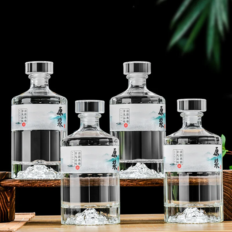 Custom mountain base wine bottles 500ml whisky brandy rum glass bottle liquor spirits glass bottle for vodka gin whiskey