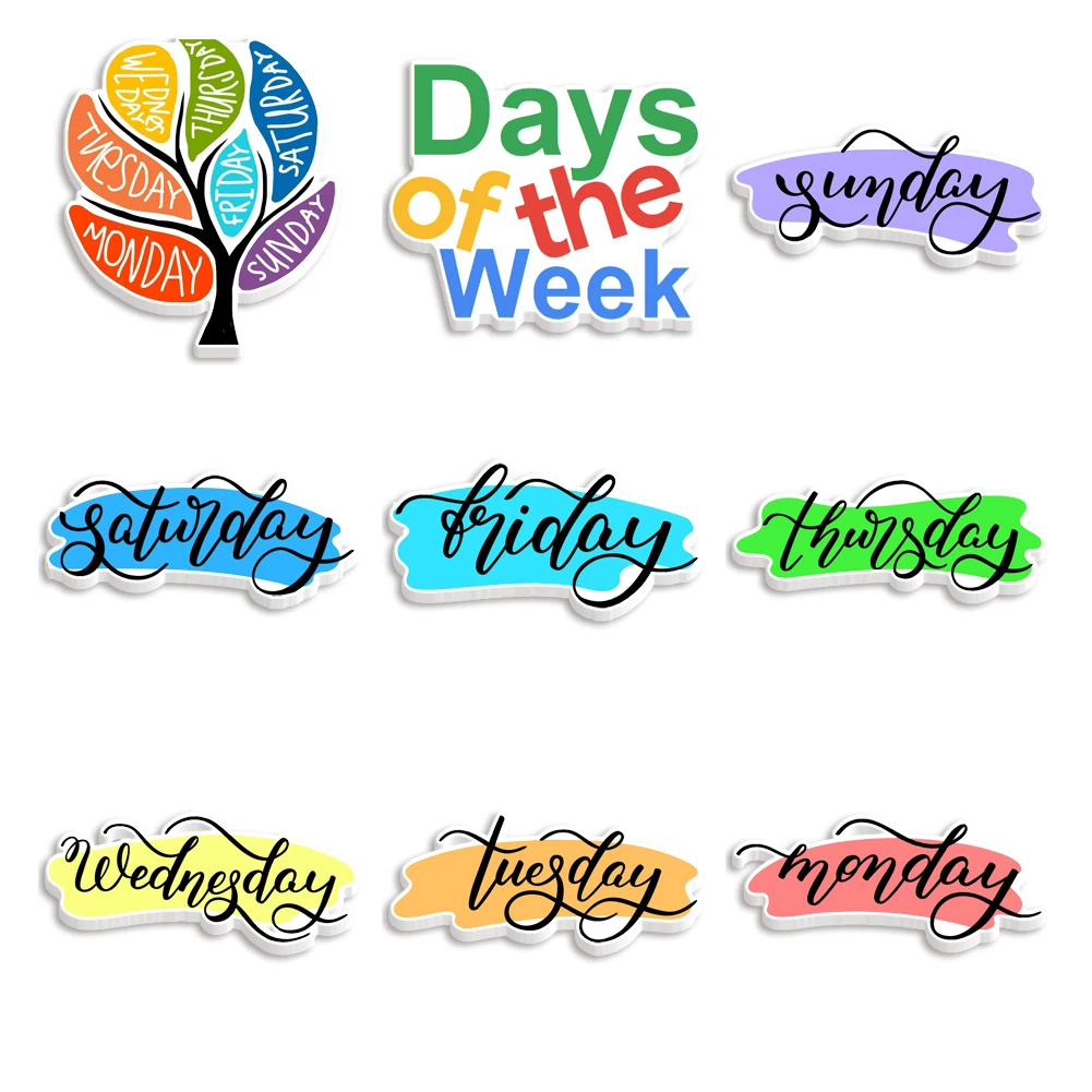 Days Of The Week Resin Planar Cards Acrylic Cabochon Craft For DIY Materials
