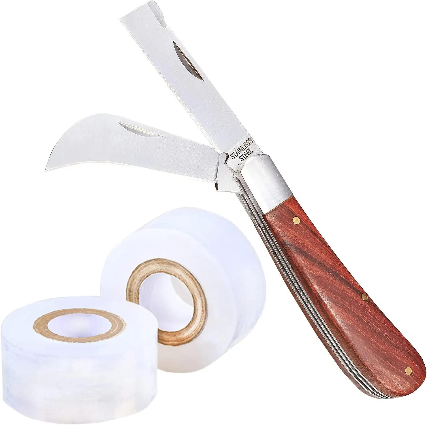 Double Blade Gardening grafting Knife With 2 Tapes Wooden Handle  Cutter Knife Budding Agriculture  Foldable Knife