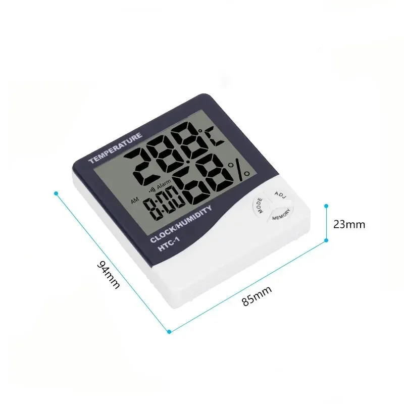 Digital Thermometer Hygrometer Clock Alarm/Alarm Calendar 5 Functions Large Screen Desktop Stand & Wall Mount White