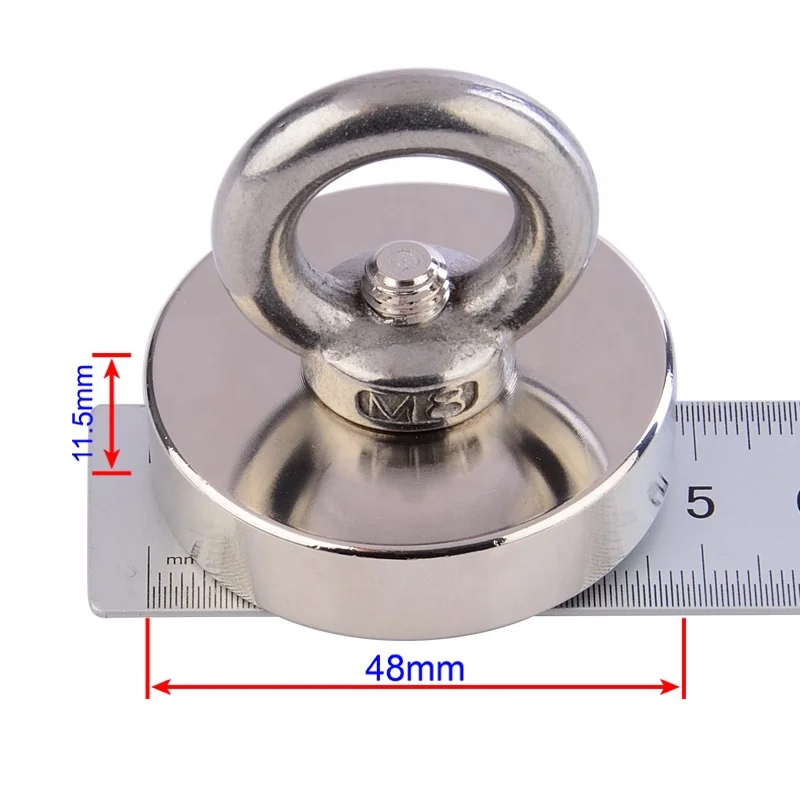 Hot sale Top Sale Silver Fishing Magnet 80KG Vertical pull-force D48mm Neodymium Magnetic Steel Cup Recovery Metal Hunting