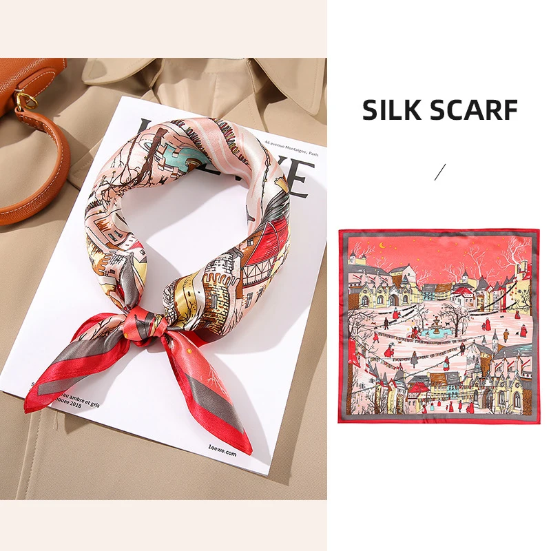 Luxury  Pure Silk Scarves Printing Silk Satin Head Scarf for Women