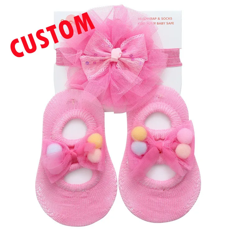 Оптовая продажа подарочный набор для детей красивые носки с цветами и бантом новорожденных повязки на голову