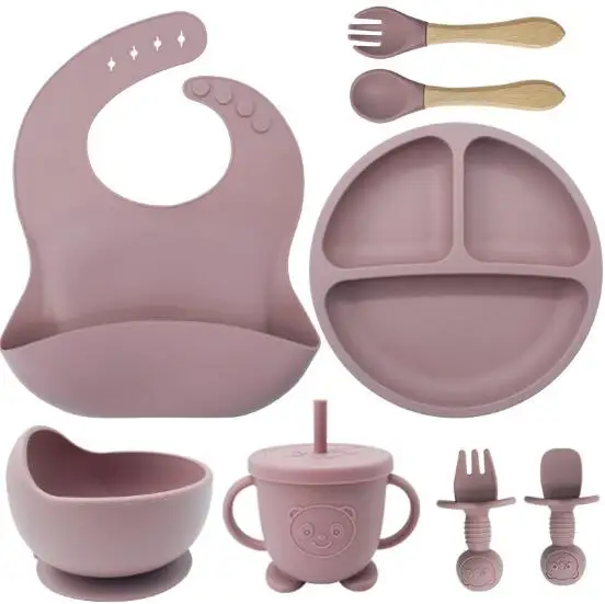 Wholesale Product Baby Product Silicone Table Mat Plate Bowl Spoon Fork Sippy Cup Tableware Silicone Baby Feeding Sets Baby Set