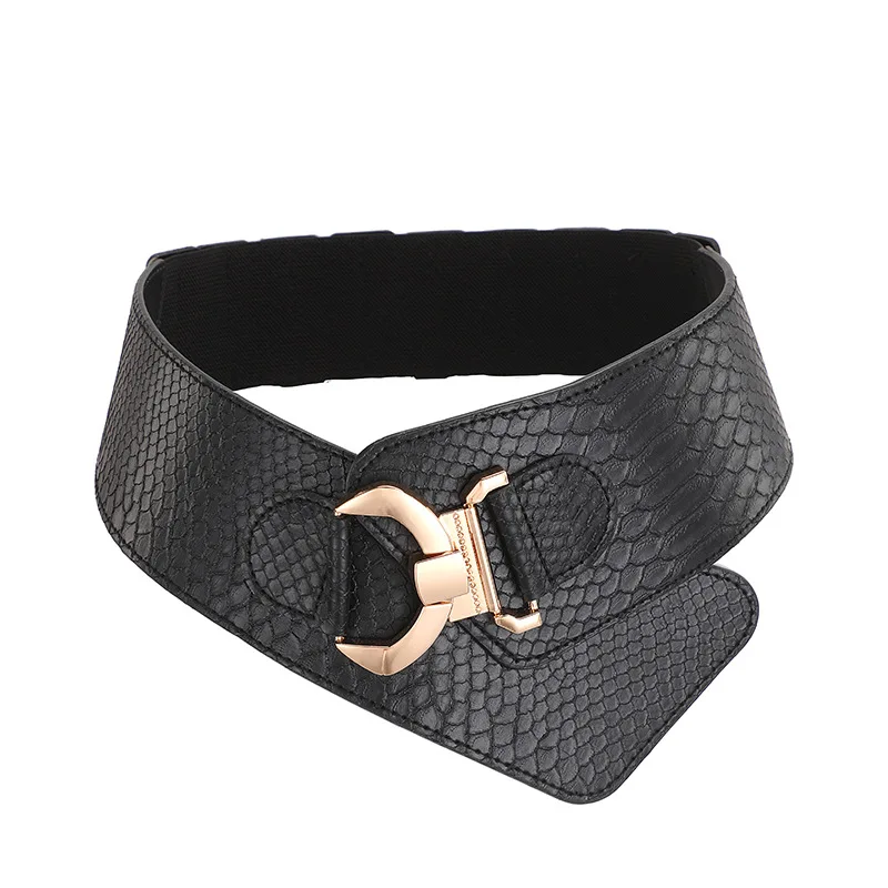 European and American Diagonal Elastic Elastic Ultra Wide Belt Snake Crocodile Pattern Hundred Match Skirt Dress Waist Seal