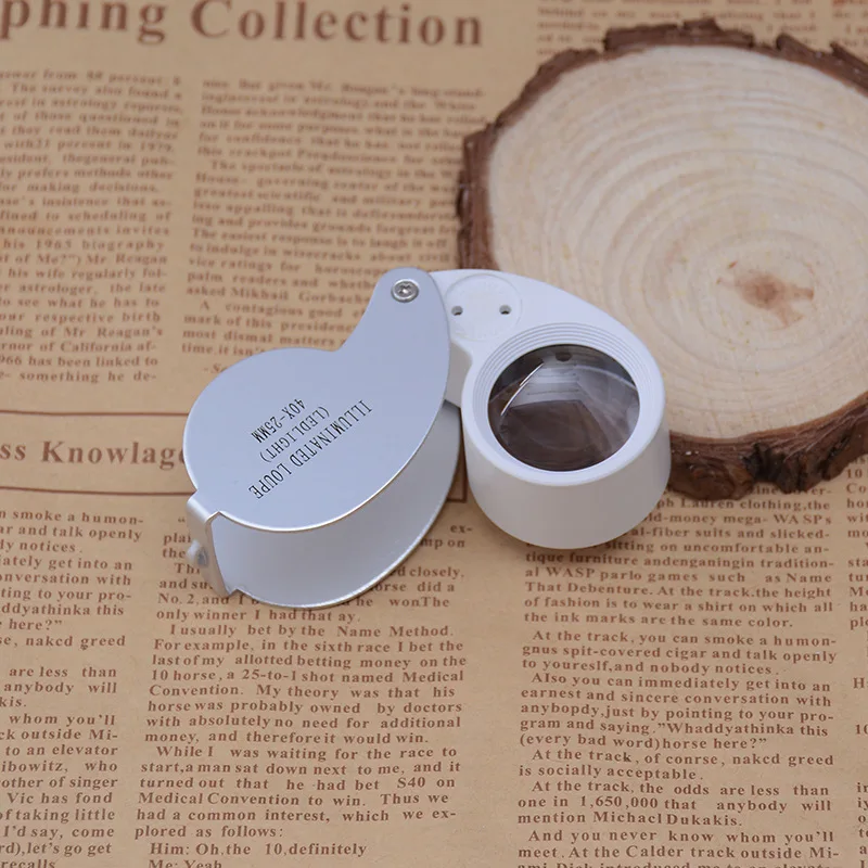 40X Full Metal Illuminated Jewelry Loop Magnifier XYK Pocket Folding Magnifying Glass Jewelers Eye Loupe with LED