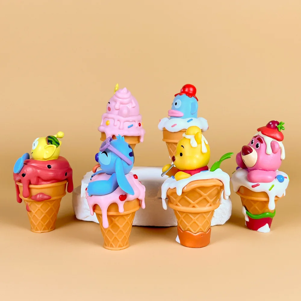 cute Ice cream cone 6pcs cartoon strawberry bear stitches pvc action figures toys lovely collectible kids action figures gifts