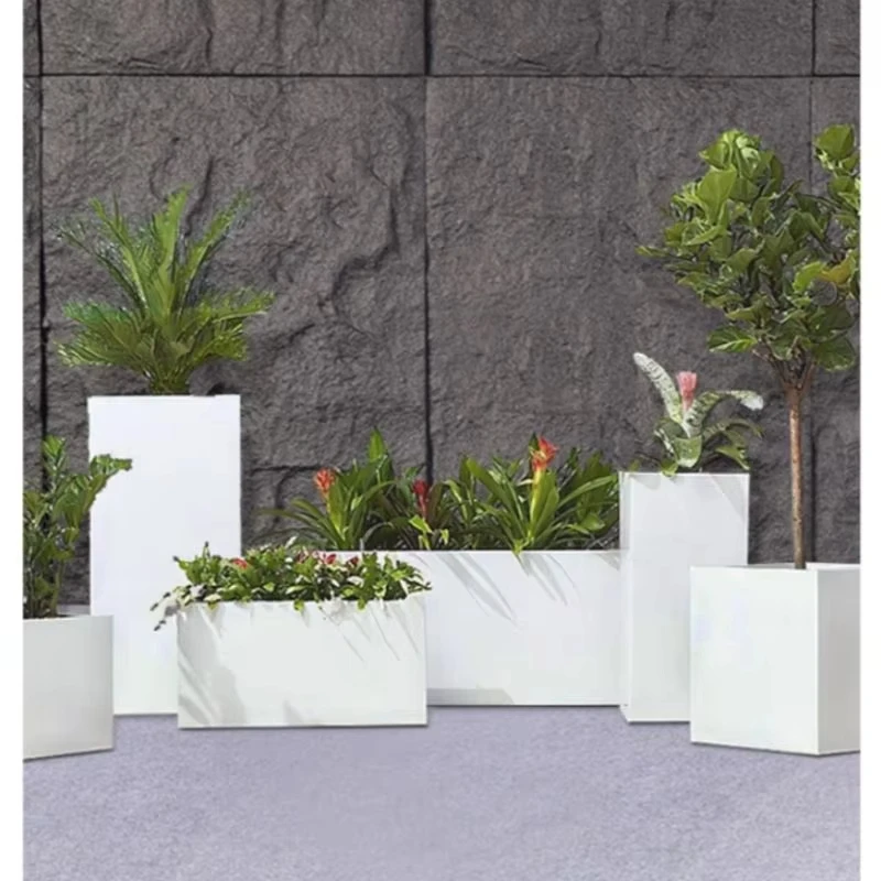 Garden supplies Outdoor large stainless steel metal flowerpots Plant containers Decorative rack boxes Custom flowerpots