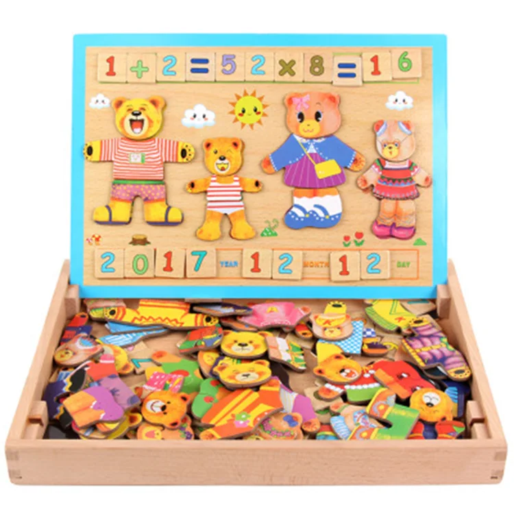 
Hot Bear Educational Math Toy 3D Wooden Magnetic Puzzle Game Box for Kids 
