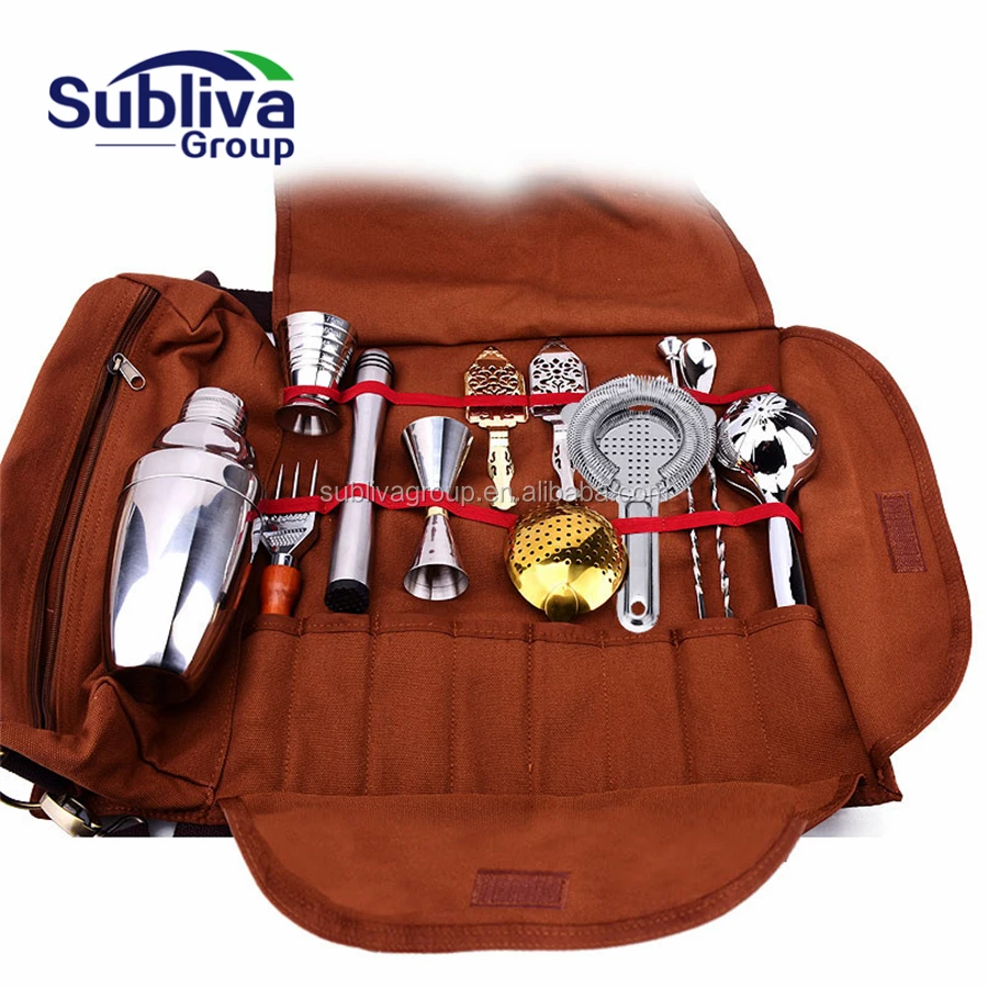 Professional Bartender Cocktail  Kit bartender kit set bag ,roll up bartender tool bags