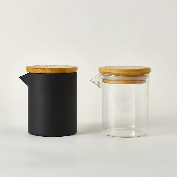 Empty 6oz Matte Black Massage Glass Candle Jar with Spout Heat Resistance High Brosilicone Candle Jars With Bamboo Lid