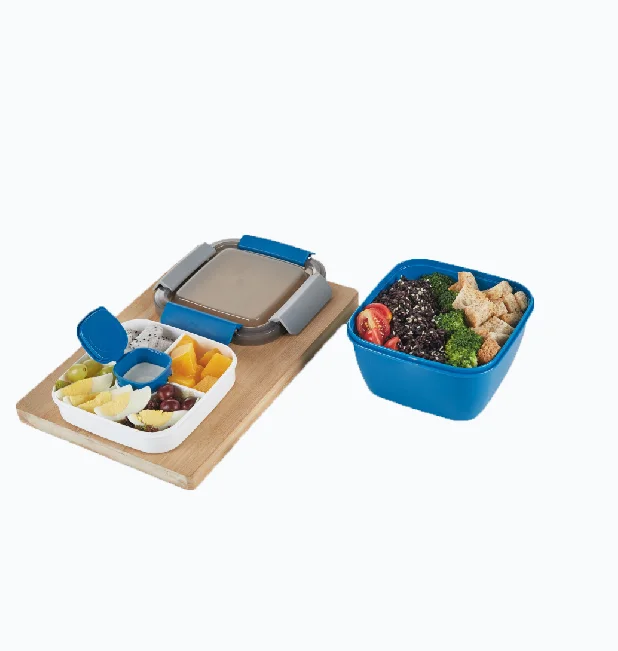 Syh668 Portable Insulated Dual Tier Large Bento Lunch Box Salad Bowl with Spork Plastic Food Storage Container Salads Lunches