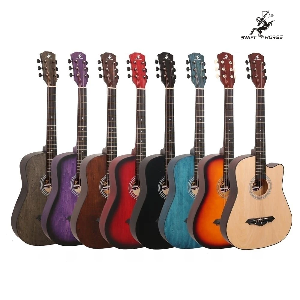 Full Size 38 Inch Ga Shape Acoustic Guitar Colorful Options Matte Finish Linden Wood  Acoustic Guitar Wholesale Factory OEM/ODM