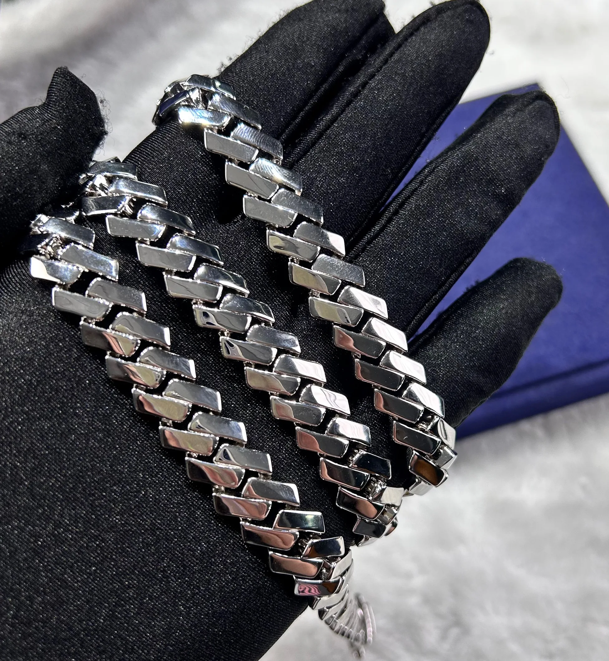 Popular Hip hop Jewelry Silver Ice Out Moissanite 12mm Width Custom Accept Cuban Link Chain