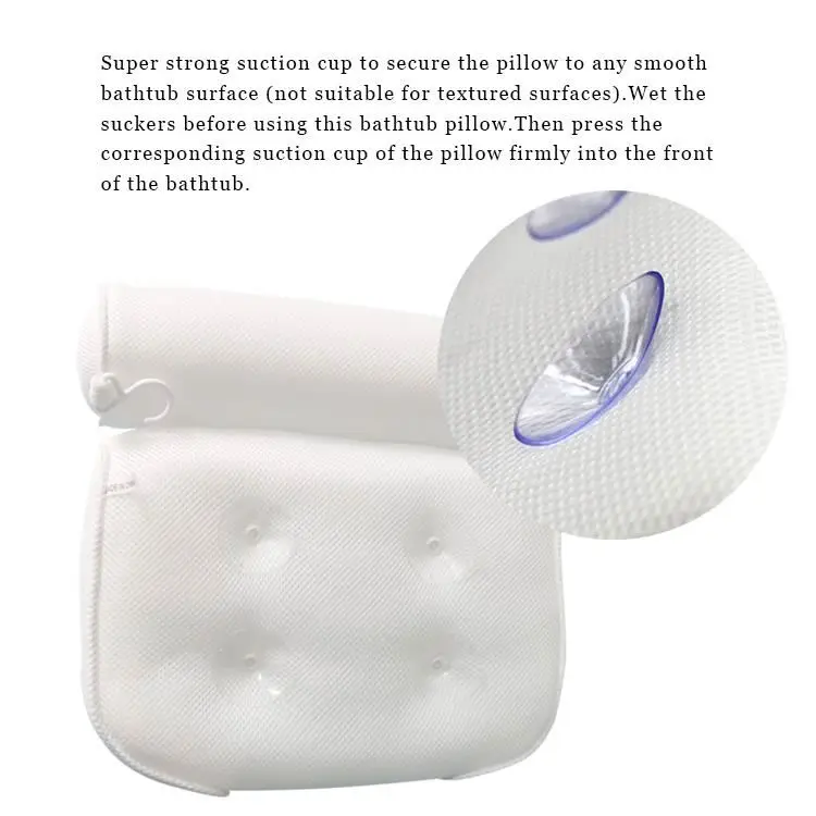 Premium Quality Custom Soft and Quick Dry Extra Thick Non-Slip Bath Tub Pillow 3D Mesh Spa Bath Pillow with Suction Cups