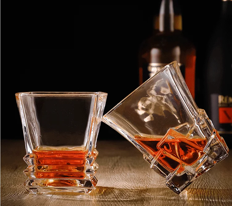 Custom logo crystal square base whiskey glass Scotch Cups Wine Cup Home Bar Drinkware
