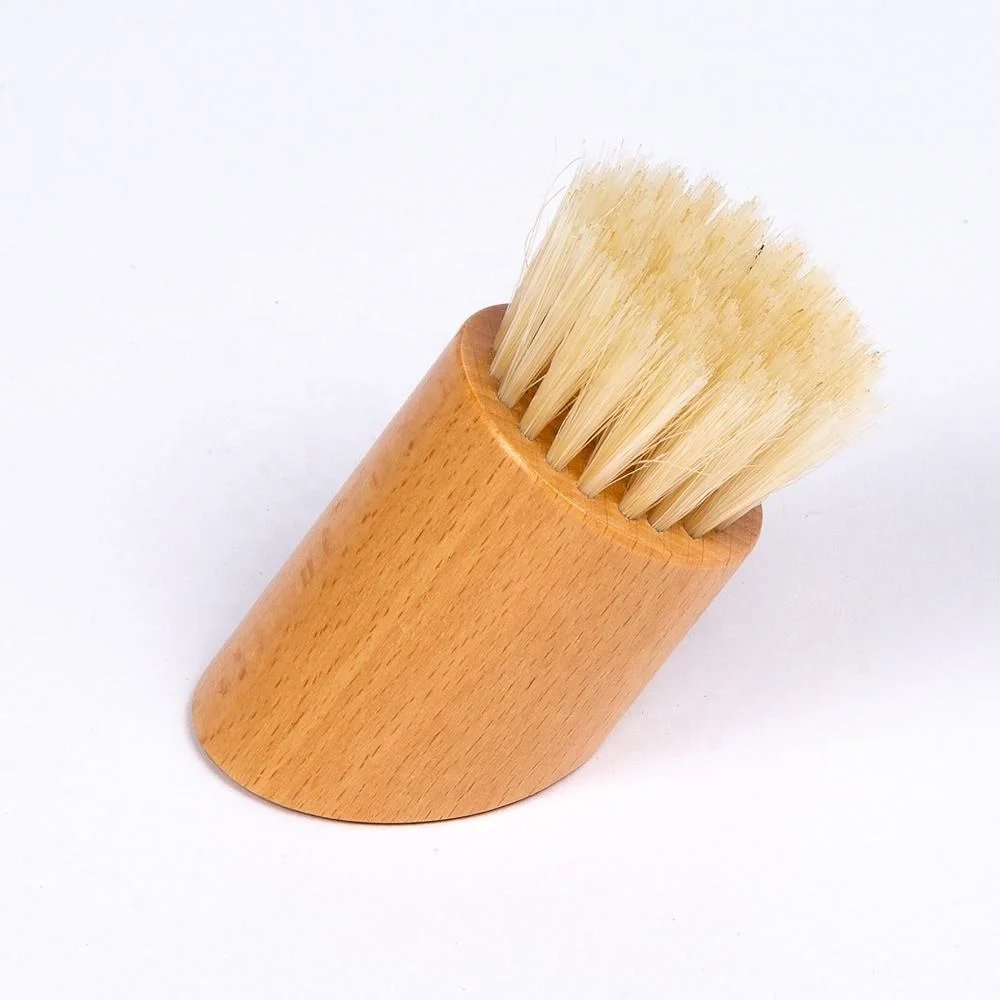 New Eco-friendly Skincare Bevelled Soft Horse Bristles Boar Bristles Wool Brush Natural Wooden Face Cleaning Brush