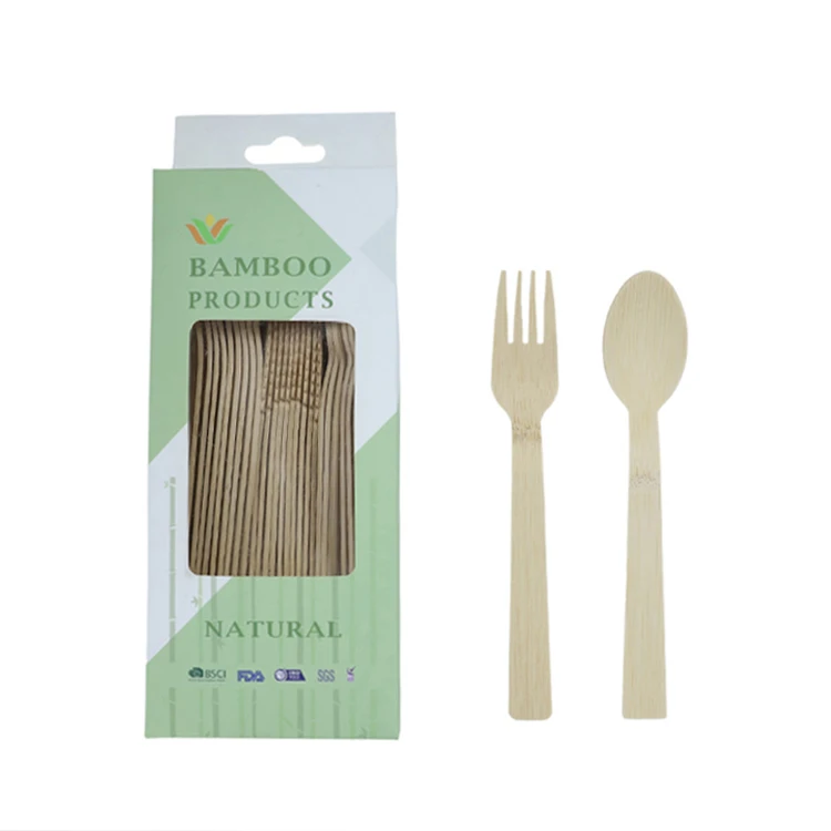 Brc Certified 100% Nature Bamboo100-300Pcs Spoons And Forks 100Pcs/Pack Disposable Cutlery Set
