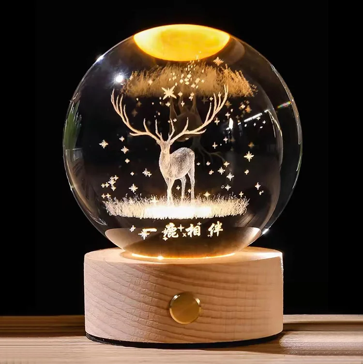 6cm 8cm 3D Crystal Ball Crystal Moon Planet Night Light Galaxy Crystal Ball Table Lamp With Full Colors Charging Touch Base