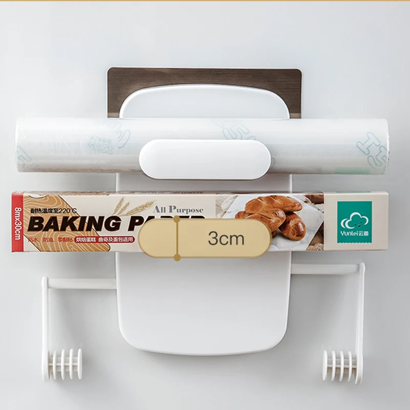 3 in 1 MULTI-FUNCTION  Wall mounted Shelf Plastic Aluminum Film wrap Holder Paper Roll Holder  Kitchen Tool Rack