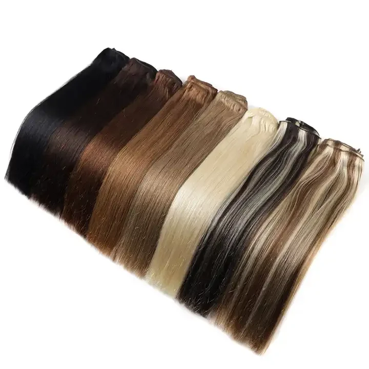 Wholesale 100% virgin Remy Clip in Human Hair Extensions Double Drawn  Brazilian Human Hair Clip in extension