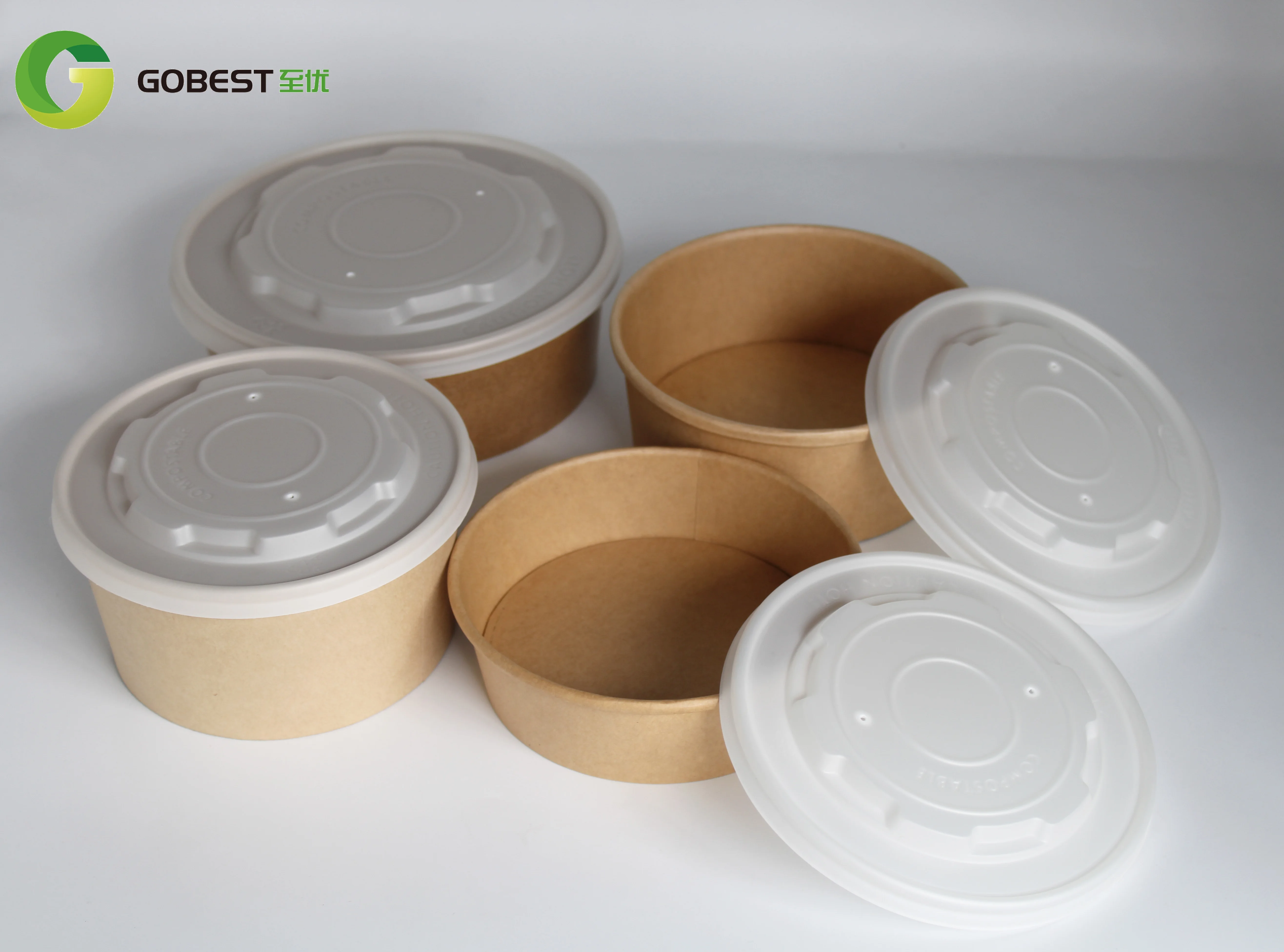 Gobest customized disposable kraft bamboo white flexo printing  pla bio degradable paper packaging  38oz takeaway  paper bowls
