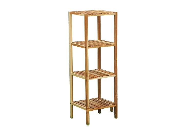 Wholesale Home 4 Tier Shower Storage Rack Wood Bamboo Bathroom Corner Shelf