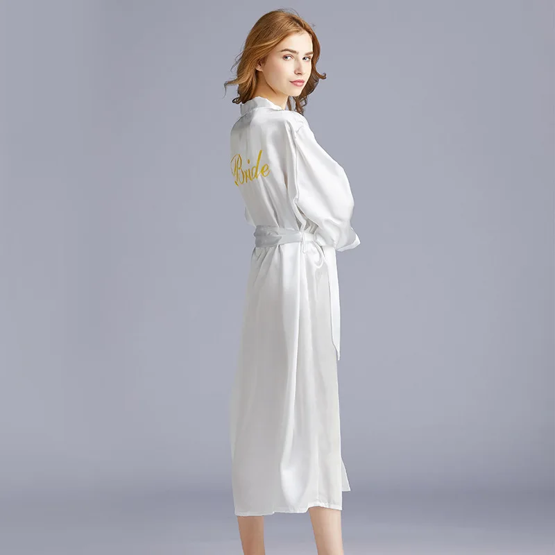 Women White Silk Satin Bride Robe Bridesmaid Robes For Bachelorette Party