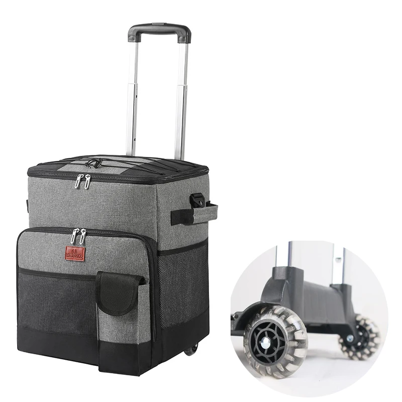 Collapsible Rolling Cooler Soft Insulated Roller Cooler with Wheels 35 Can Food Oxford Solid Daily Insulated Bags Insulated Roll