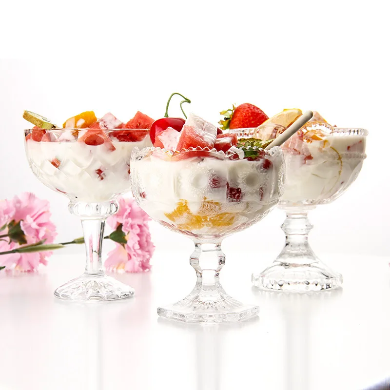 BST Europe creative juice salad bowls clear embossed glass ice cream goblet cups dessert cups glasses