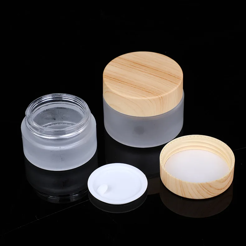 30ml 40ml 60ml 80ml 100ml 120ml Cosmetic Glass Bottles set wooden cap bottle 30g 50g glass jar/container with bamboo lid
