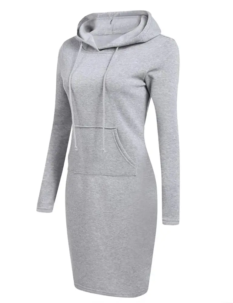 
Winter warm high quality hooded dress pocket long sleeves casual sweater dress sportswear 