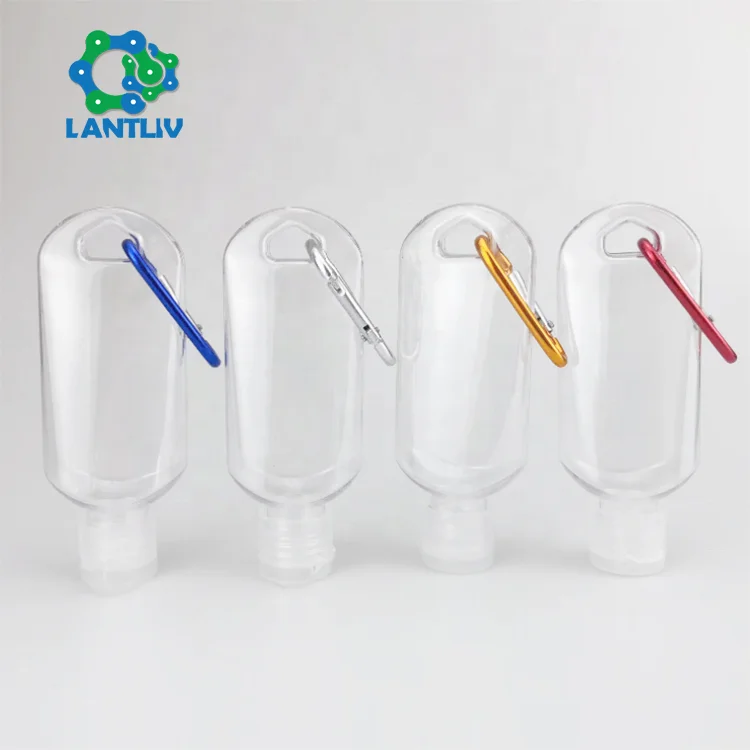 Заводская цена 30 мл 50 60 Карабин Крюк бутылки одноразовые дезинфицирующее средство для рук Бутылка вверх дном портативный PETG пластиковые