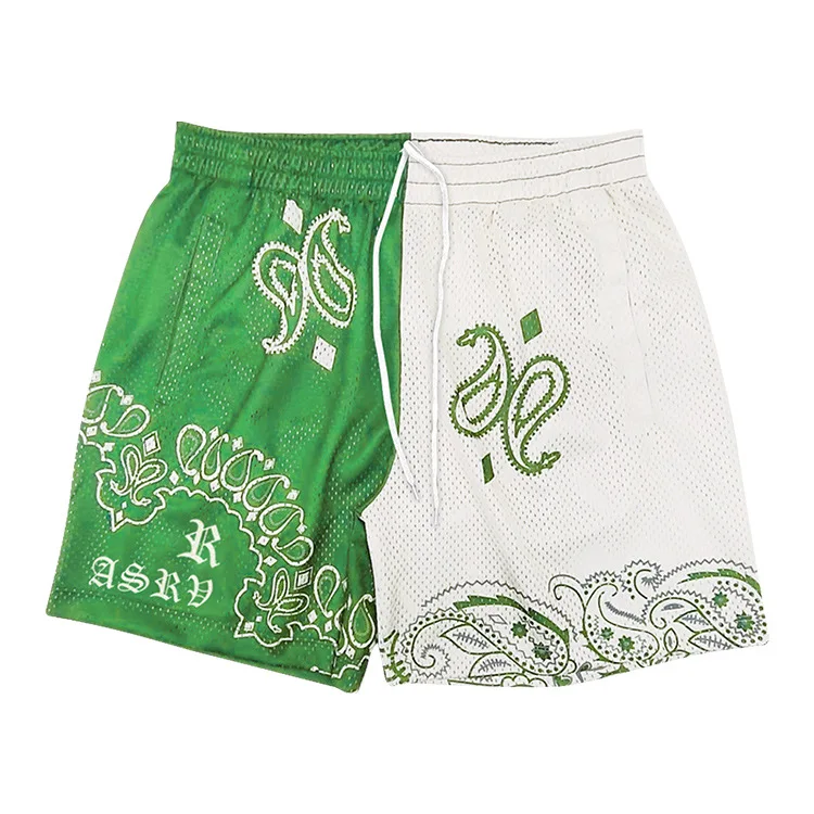 Custom high street style sport basketball printing shorts men quick drying polyester  breathable bandana mesh shorts for men