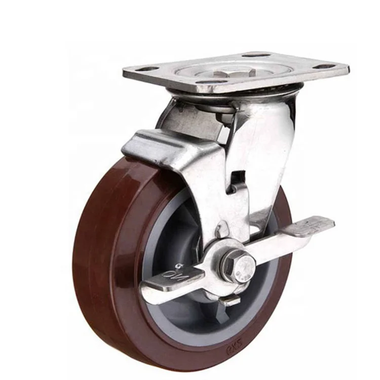 Stainless steel swivel caster with locking brake polyurethane wheel